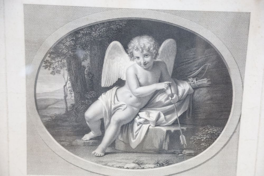 Giovanni Folo after Stefano Tofanelli, pair of engravings, Cupid with a drawn bow and arrow, overall 43 x 50cm